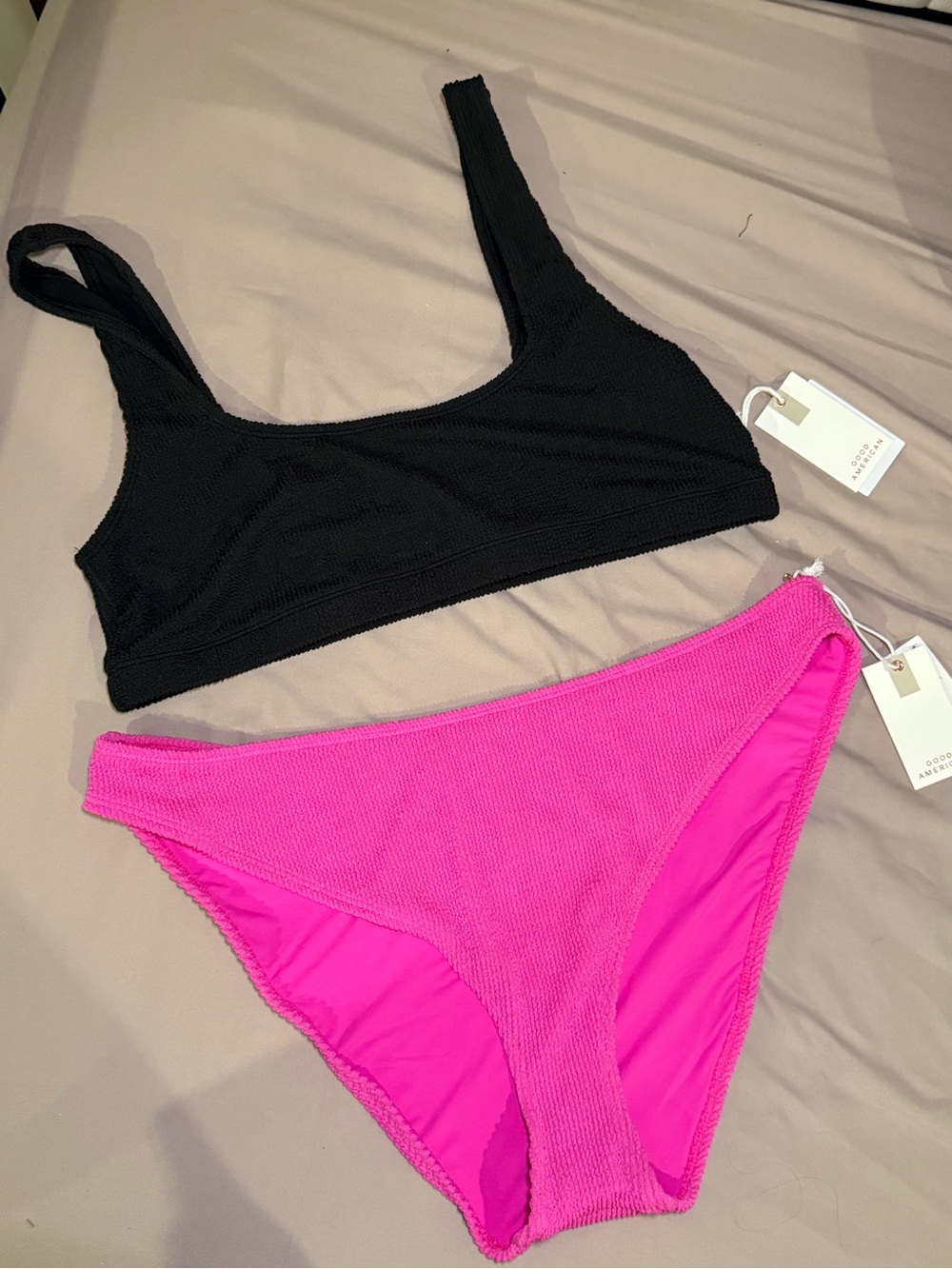 Good American Plus Size Black & Hot Pink Textured Bikini Set